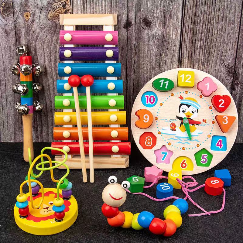 Early Education Educational Toys Children'S Small Winding Beads Eight-Tone Piano Alarm Clock Children'S Knocking Piano Suit Wooden Baby Montessori Infants - Image 4